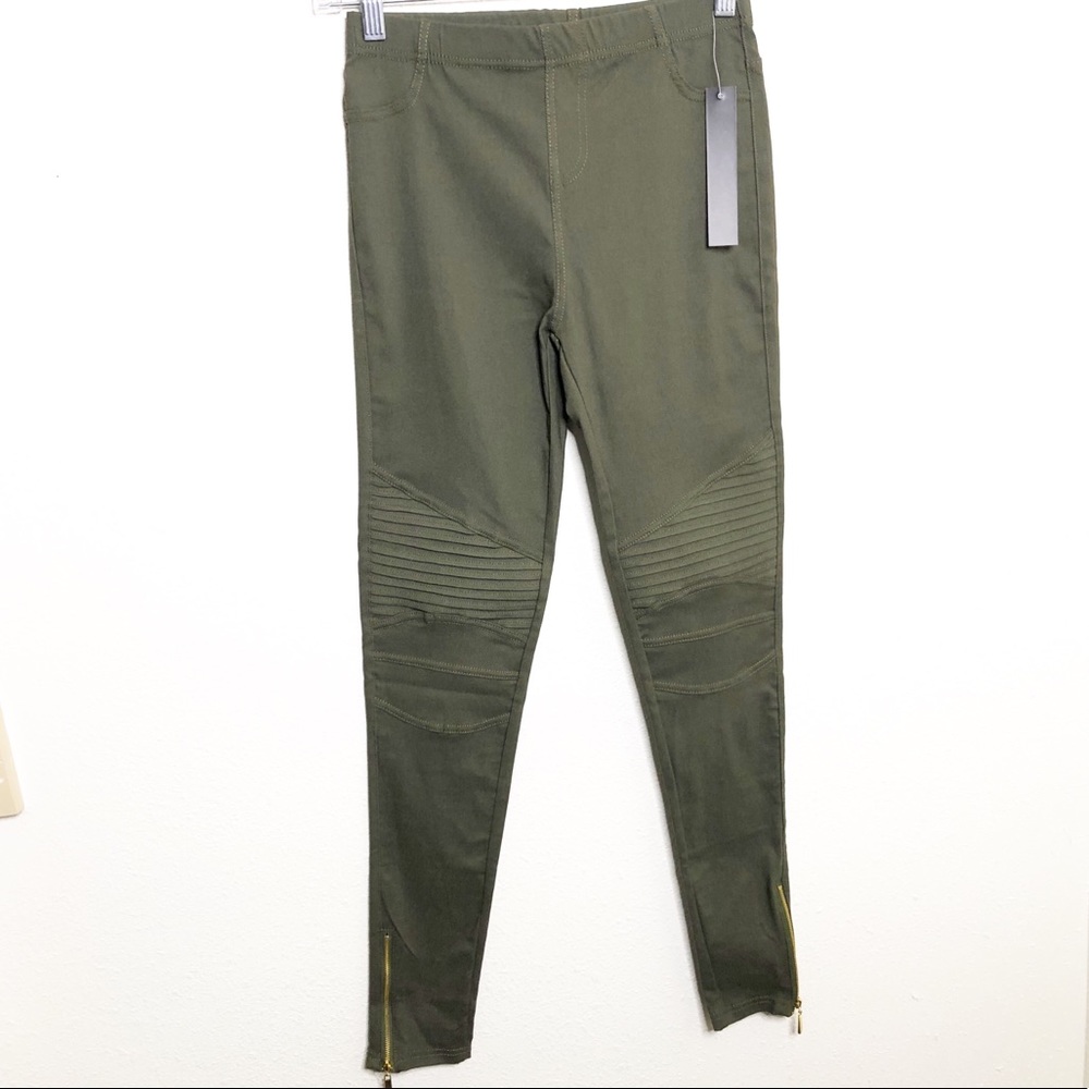 ☀️ Olive Green/Army Green Moto Side Zip Jeggings